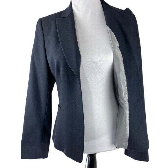 Tahari ASL Women's Navy Pinstripe Two Button Business Career Luxury Blazer 8/C38 - Picture 2 of 13